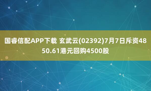 国睿信配APP下载 玄武云(02392)7月7日斥资4850.61港元回购4500股