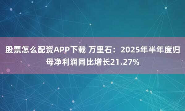 股票怎么配资APP下载 万里石：2025年半年度归母净利润同比增长21.27%