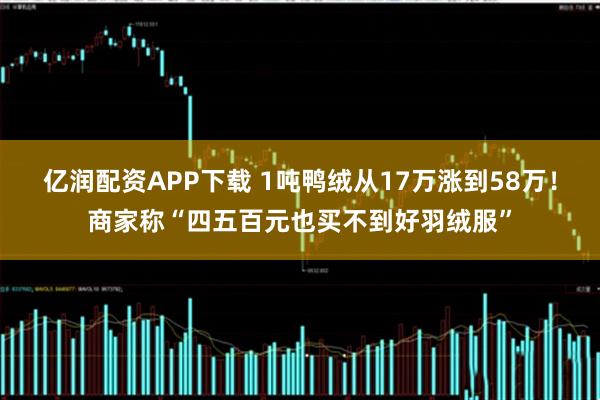 亿润配资APP下载 1吨鸭绒从17万涨到58万！商家称“四五百元也买不到好羽绒服”